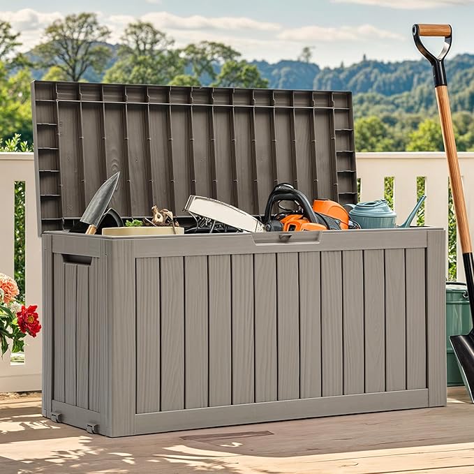 YITAHOME 72 Gallon Outdoor Storage Box w/Wheels, Resin Deck Box Indoor & Outdoor Patio Storage Box for Throw Pillows, Athletic Gear, Yard (Light Brown)