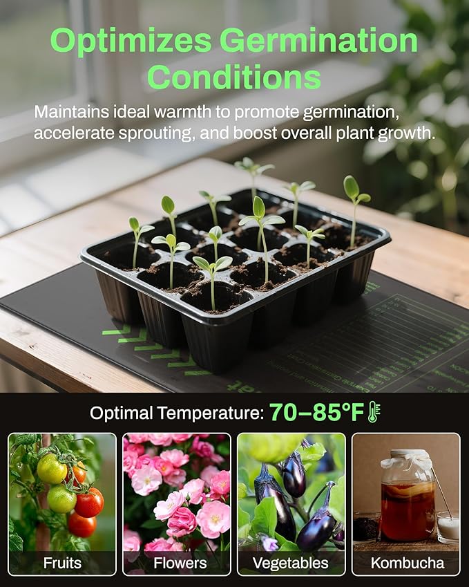 BN-LINK Durable Seedling Heat Mat for Seed Starting 10" x 20.75", Waterproof Warming Mat Plant Heating Pad for Seed Germination, Indoor Growing, Hydroponic, Greenhouse, ETL Listed