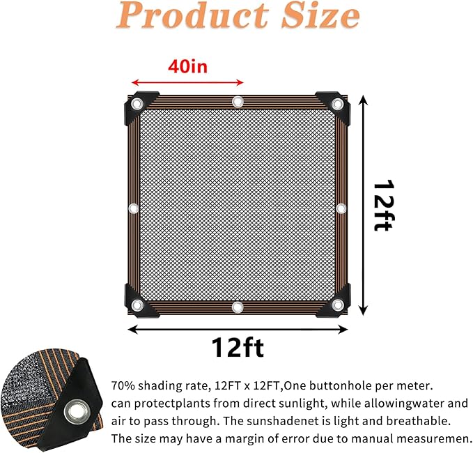 Shade Cloth - for Plants Greenhouse, 70% Sunblock Shade Sails -for Outdoor Garden Pergola Patio Lawn, Sun Protection Neting Cover for Kennel Chicken Coop Easier to Hang Plant Cover
