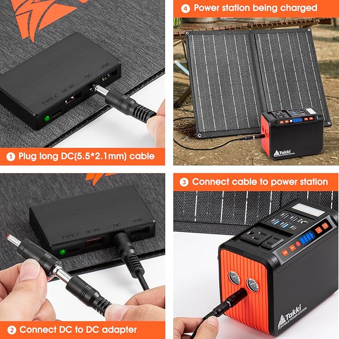 Takki 111Wh Solar Generator Portable Power Station with Panels 21W Included, 120W Peak Camping Solar Charger System Power Bank AC DC USB Ports for Camping Emergency Outdoor
