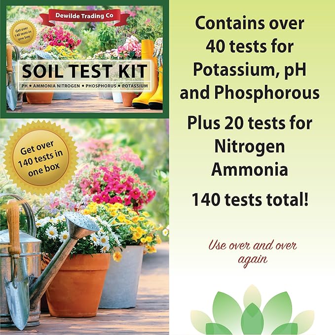 Soil Test Kit -140 Test- 2025 Updated- Testing PH Ammonia Nitrogen Phosphorus and Potassium - Tester for Your Vegetable Garden Lawn and Soil