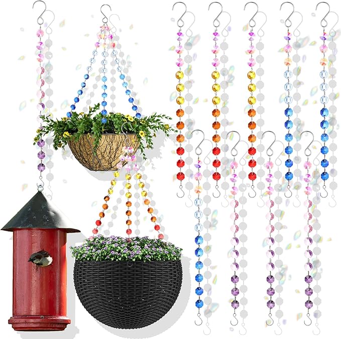 Landical 9 Pack 12 Inch Suncatcher Plant Hanger Hanging Basket Chains with Hooks Crystal Suncatcher Prism Window Hanging Chain Garden for Flower Pots Bird Feeders Wind Chimes Ornaments(Mixed Color)