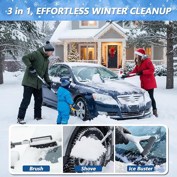 Snow Brush and Ice Scraper for Car, Extendable 39"-48" Telescopic Snow Broom with Detachable Ice Scraper Shovel, 180° Rotatable Head for Car Windshield, SUV, Truck Winter Snow Removal Kit