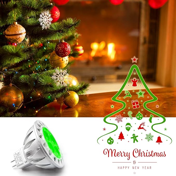 ALIDE Green MR16 GU5.3 Led Bulbs 5W,20W 35W 50W Halogen Equivalent,12V Low Voltage MR16 Led Green Bulb Spotlights for Outdoor Landscape Yard Garden Tree Pool Holiday Christmas Lighting,38 Deg,3 Pack