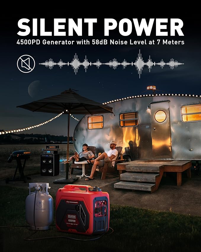 ERAYAK 4500W Dual-Fuel Portable Inverter Generator for Home Use, Camping Outdoor, 30A RV Ready, Auto Switch, Gas and Propane Powered, EPA, CO Sensor, Parallel Ready, Campact Design
