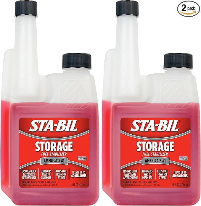 STA-BIL Storage Fuel Stabilizer - Keeps Fuel Fresh for 24 Months - Prevents Corrosion - Gasoline Treatment That Protects Fuel System - Fuel Saver - Treats 40 Gallons - 16 Fl. Oz. (22207) (Pack of 2)