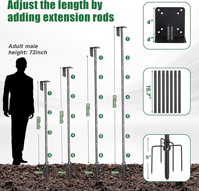 Bird Feeder Pole 60" Outdoor Decor - Premium Metal, Rust-Resistant, Sturdy & Weatherproof - Easy Installation for Garden, Lawn, Field Bird House Pole, Bird Feeder, Outdoor Birdhouse