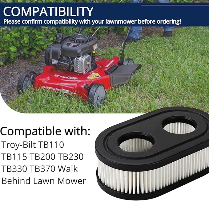 593260 Tool Parts Oval Air Filter with Spark Plug for Troy-Bilt TB110 TB115 TB200 TB230 TB330 TB370 Walk-Behind Lawn Mower : Garden & Outdoor