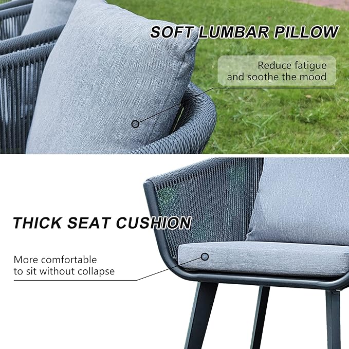 11 Pieces Patio Dining Set, All in One Wicker Furniture Set with Cushions, 10 Aluminum Frame Chairs and 1 Rectangle Table, Lighter Grey