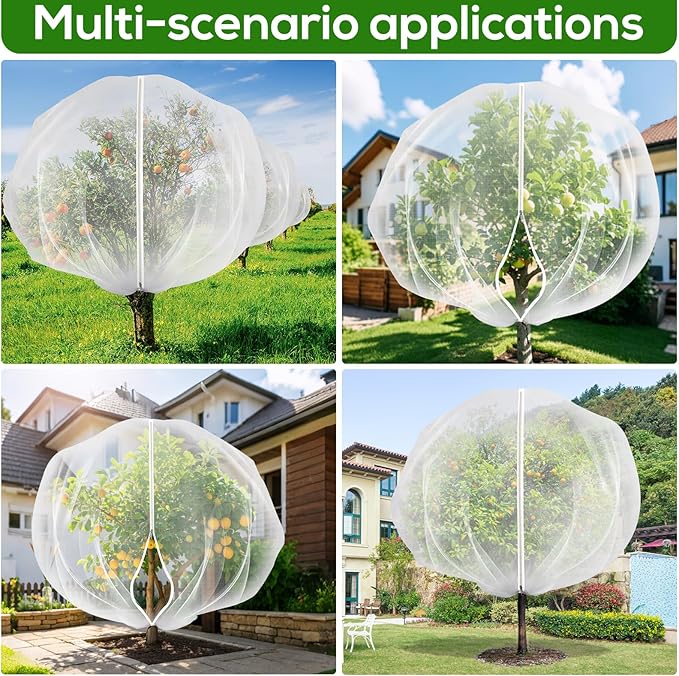 2PCS 7.8 x 7.8ft Large Fruits Tree Netting Cover with Zipper and Drawstring,Garden Insect Netting Plant Cover Transparent Bird Plant Barrier Flower Fruits Mesh Screen for Preventing Deer Squirrel Bug