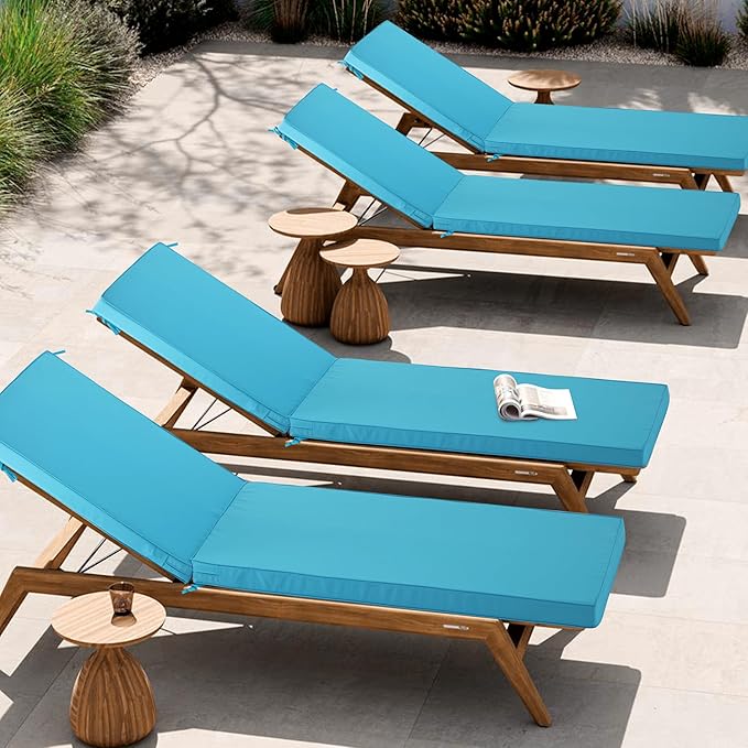 Outdoor Chaise Lounge Cushion Set of 2, Fadesafe Water-Repellent Lounge Deck Reclining Chair Cushions for Patio Furniture Lawn Pool Resort Hotel, 80x26x3 Inch, Teal