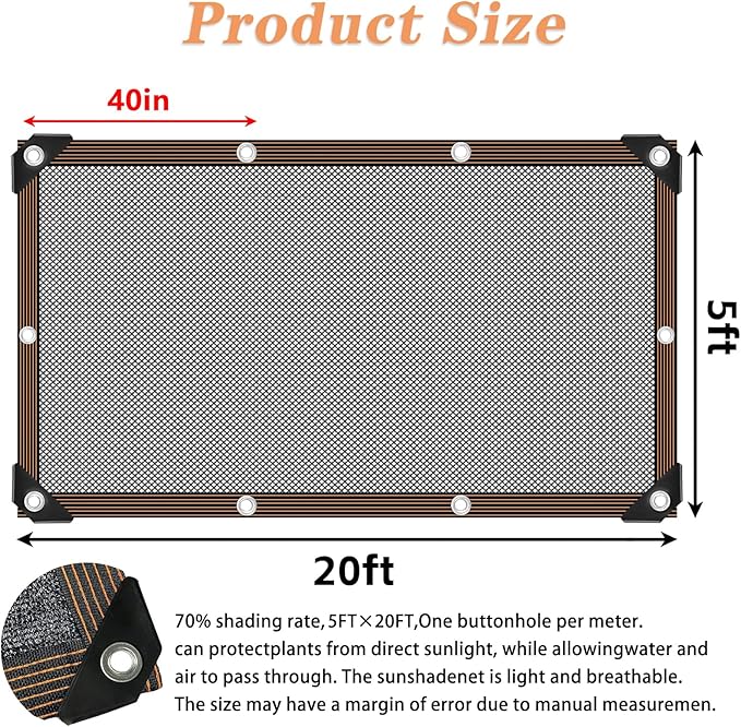 Shade Cloth - for Plants Greenhouse, 70% Sunblock Shade Sails -for Outdoor Garden Pergola Patio Lawn Sun Shade Cloths for Kennel Chicken Coop Easier to Hang Plant Shade Net Cover