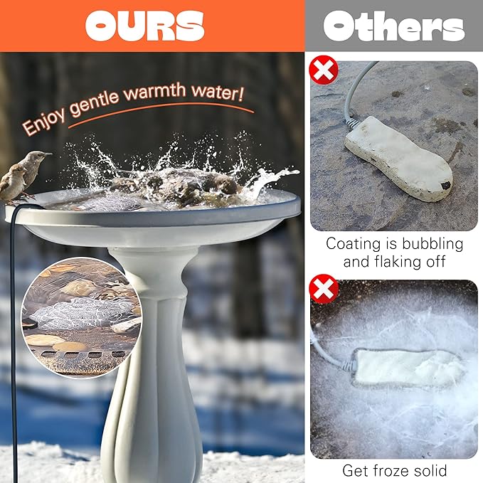1 Pack Upgrade Bird Bath Heater for Outdoors in Winter, Pond Deicer 60 Watts Birdbath Deicer Water Heater Thermostatically Controlled with Auto Shut off Function for Patio Lawn (Frosted Gray)