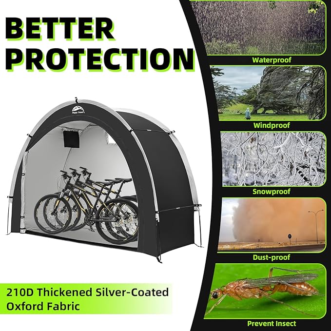 Happy Travel Bike Storage Tent Shed, Outdoor Waterproof Bicycle Covers Shelter with Window for 2/3/4/6 Bikes,Oversized Outside Portable Sheds for Lawn Mower,Garden Tools