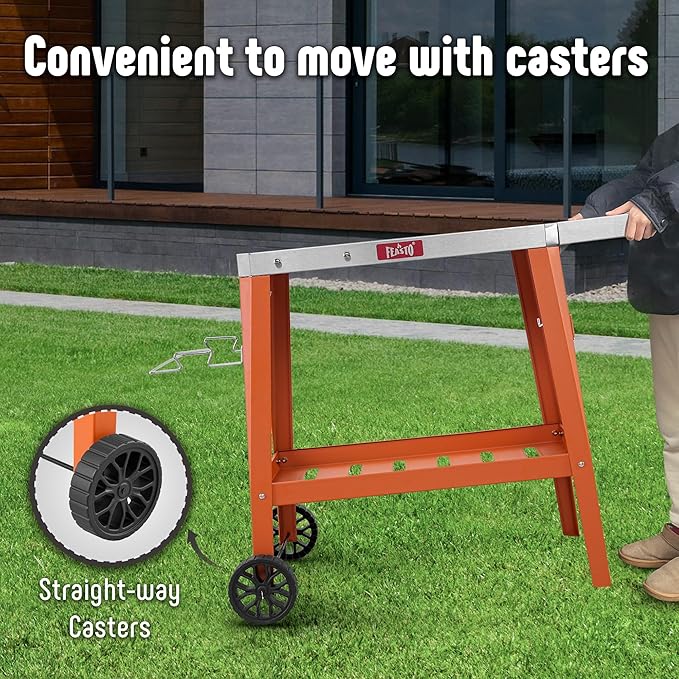 Movable Outdoor Grill Table Cart, Pizza Oven Table with Wheels, Stainless Steel Countertop with Foldable Extension Table, Versatile Food Prep Grill Cart for Outdoor BBQ Cooking