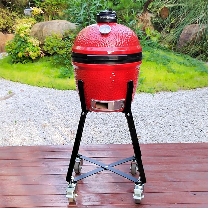 Rolling Cart for Kamado Joe Junior 13.5" Grill Stand for Kamado Joe Accessories, Rolling Nest with Heavy Duty Locking Caster Wheels Powder Coated Steel for Smoker Kamado Grill Stand Black