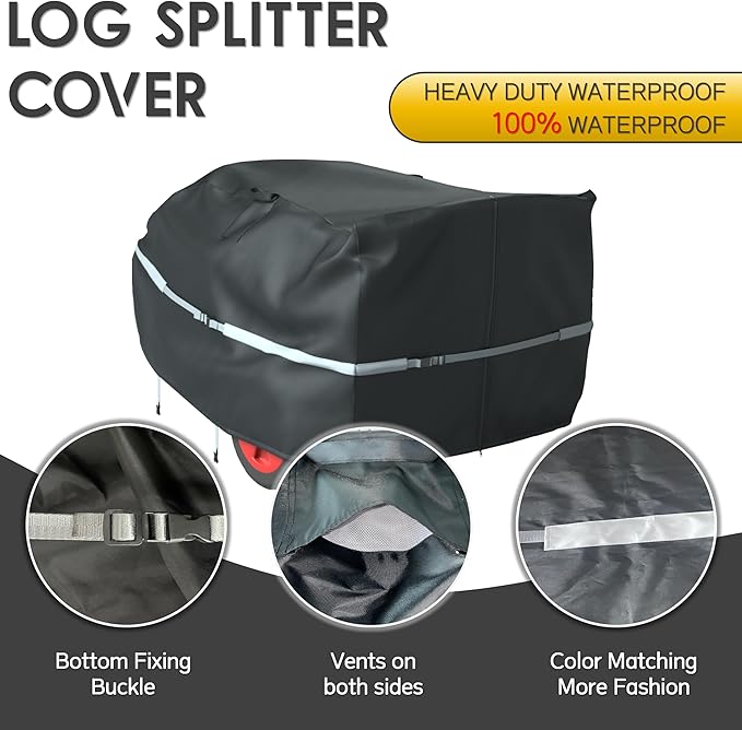 Log Splitter Cover,89 ×45 × 39 inch,Made of 900D Silver Coated Waterproof Oxford Cloth, 100% Waterproof, Weather Resistant, Tear Resistant, Suitable for 15-45 Ton Log Splitter (black)