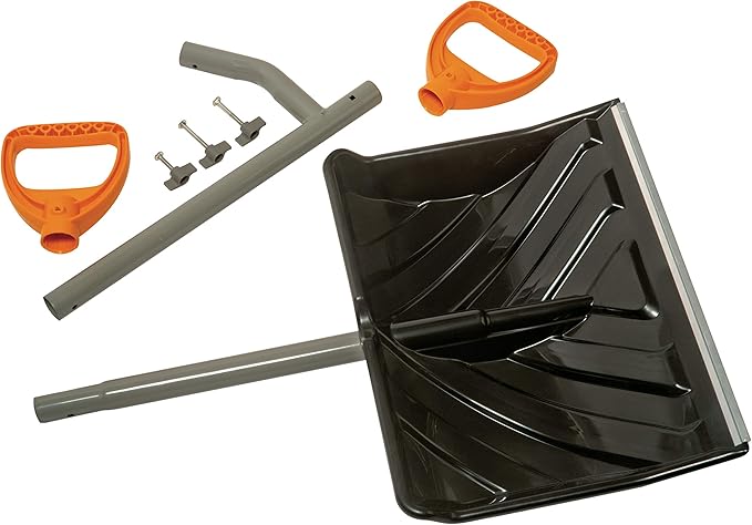 ErgieShovel Ergonomic Snow Shovel, 18" Push + Scoop Blade, 34.5" Sturdy Steel Shaft, 4 lb – Dual D-Ring Handle Grips for Less Back Strain, Aluminum Wear Strip, Durable & Lightweight, ERG-SNSH18