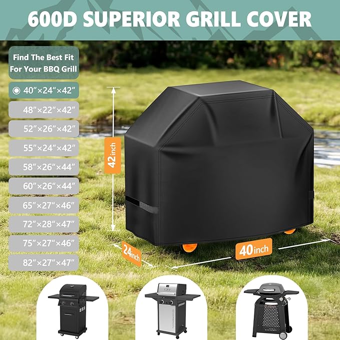 Grill Cover 40 Inch - Small Gas BBQ Cover for Outdoor Grill - 600D Outside Barbecue Covers Waterproof Heavy Duty for Weber, Dyna-glo, Char-Broil, Nexgrill, Brinkmann, Monument and More