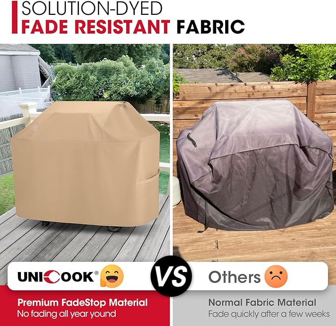 Unicook 52 Inch Grill Cover for Outdoor Grill, Heavy Duty Waterproof BBQ Cover Compatible with Char-Broil Nexgrill and Weber Spirit 2-3 Burner Gas Grills, All Weather Protection, Light Brown