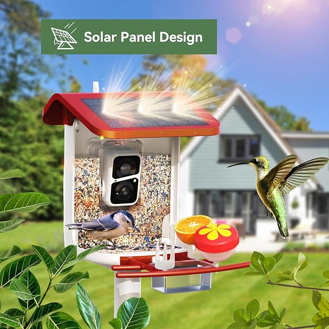 Smart Bird Feeder with Camera, Solar Bird Feeder - 2K HD Live Video Camera AI Identify Birds, Visible Window Auto Capture -Instant Arrival Alerts, Birds Lover Gifts