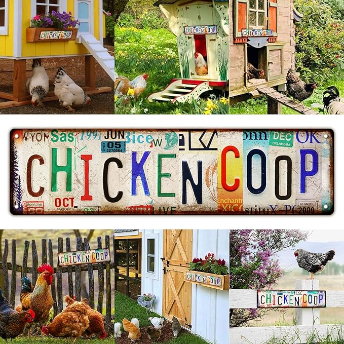 Vintage Chicken Coop Accessories β Funny Rooster Garden Signs and Grunge Room Decor β Country Farmhouse Wall Art for Outdoor Kitchen Gifts for Women and Hen Lovers