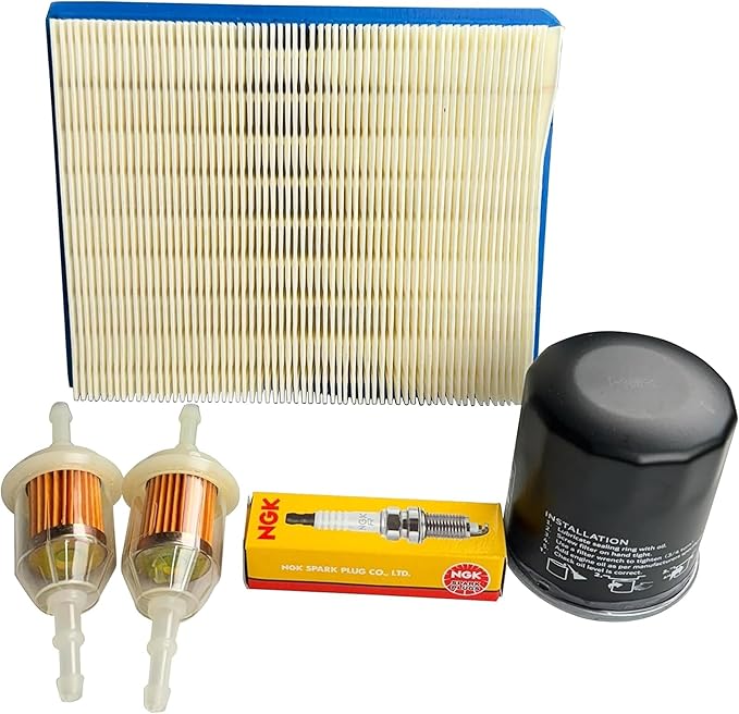 Huskey Golf Cart Tune Up Kit for Club Car DS 1993-2004 Gas W/ FE290 Kawasaki Motor, Air Filter (Flat), Oil Filter, NGK Spark Plug, 2X Fuel Filters, Clutch Drive & Starter Generator Belt (Selective)