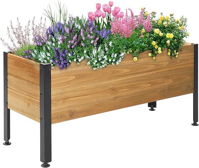 Wood Rectangular Garden Planter Box Raised Garden Bed Outdoor,Planters for Outdoor Plants 37x13x15in Elevated Planter Box for Herbs Vegetables Flowers Great for Patio Deck Balcony