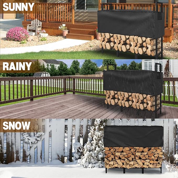 KYATE 4ft Firewood Rack Outdoor with Adjustable Cover Fireplace Wood Storage Indoor Heavy Logs Stand Stacker Holder Strong Lumber Racks Outside for Courtyard Patio