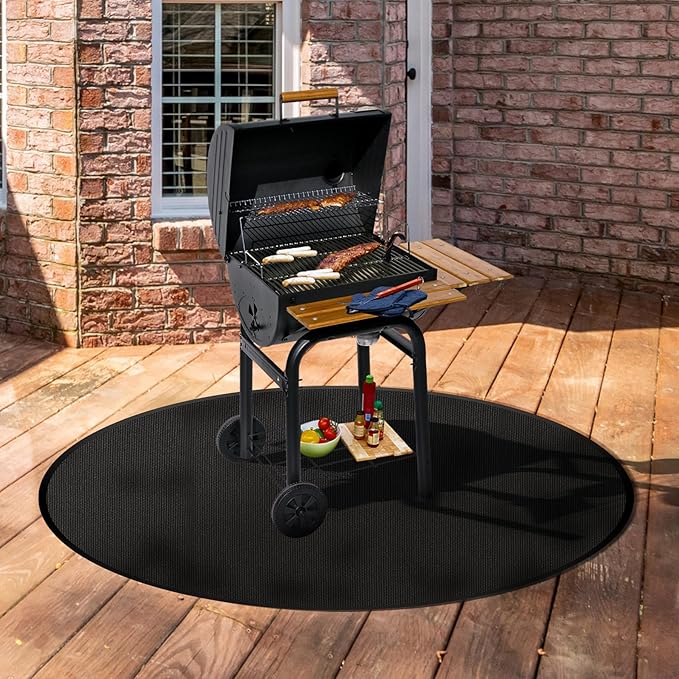 40" 3-Ply Round BBQ Mat, Fire Pit Mat for Solo Stove Bonfire, Easy Clean Reusable Waterproof Mat, Fireproof Pads for Under Fire Pit, Charcoal Grills, Griddles and Smokers