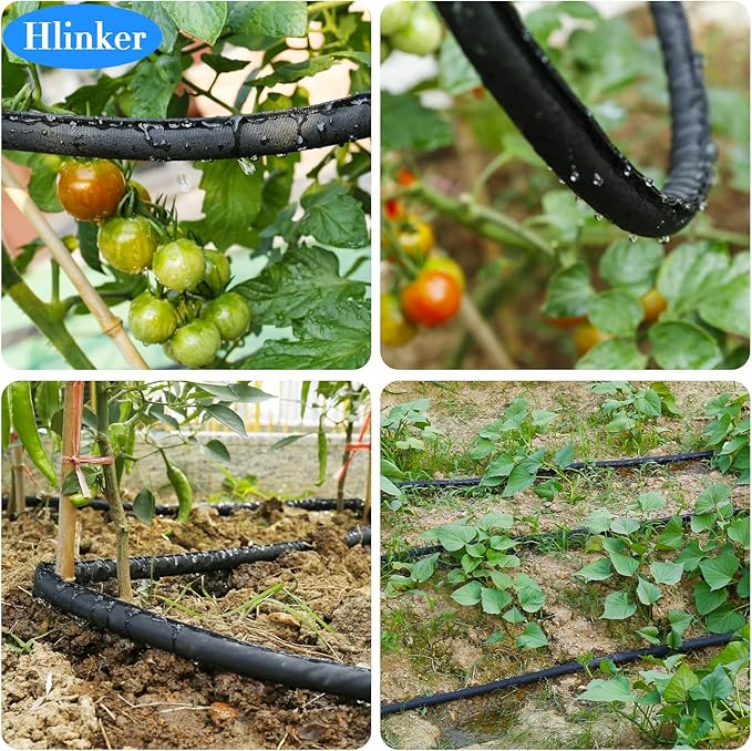 Flat Soaker Hose 25 FT for Garden Beds, 25Ft 1/2" Linkable Consistent Drip Irrigation Hose Save 80% Water, Leakproof Heavy Duty Double Layer Sprinkler Hose