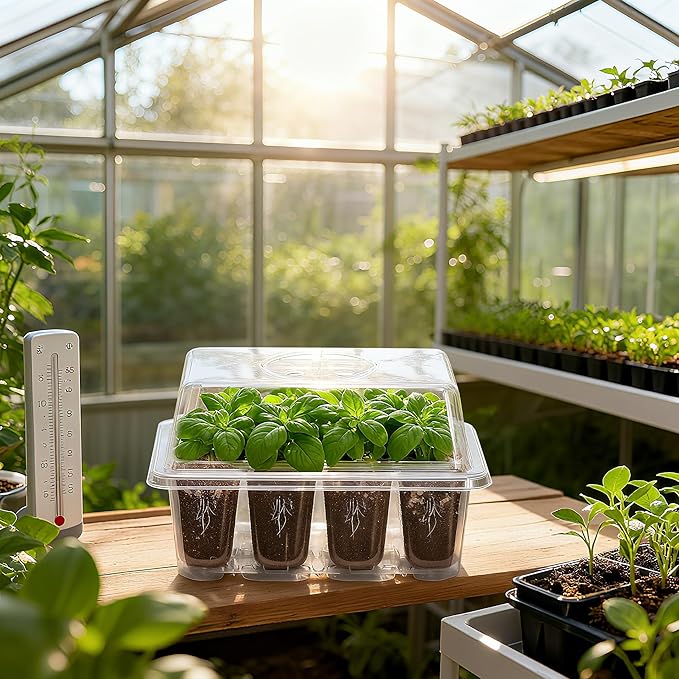 Bonviee 5-Pack Seed Starter Trays for Indoor Germination β Humidity Dome to Regulate Temperature & Humidity, Clear Tray for Root Observation, Drain Holes to Prevent Overwatering (5 Packs, Clear)