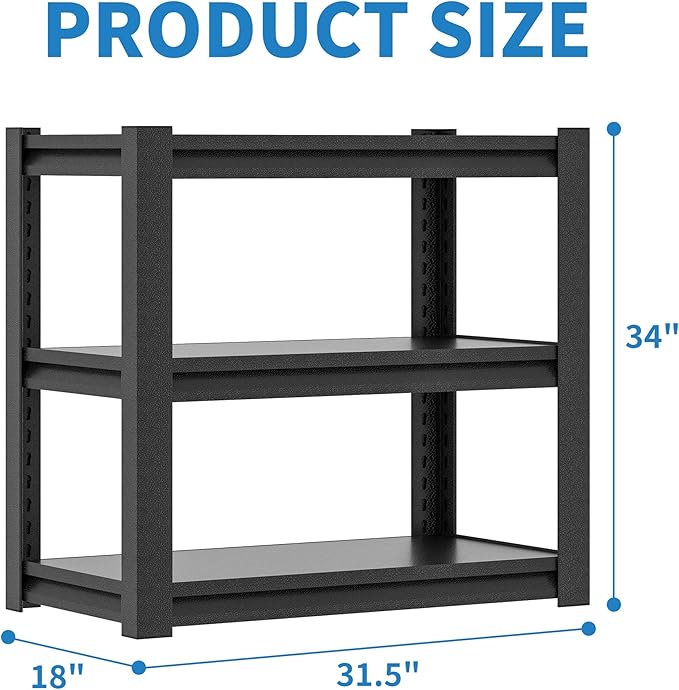 3-Tier Metal Shelf, Small Storage Shelves Heavy Duty Garage Shelving Organization, Utility Tool Storage Racks for Workshop Basement Kitchen Balcony (Black)