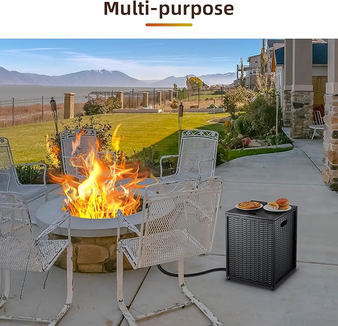 Propane Tank Hideaway Table for Gas Fire Pits - 20 lbs Propane Tank Storage Side Table for Gas Fire Pit, Gas Grill, Griddle, and Propane Stoves (Black)