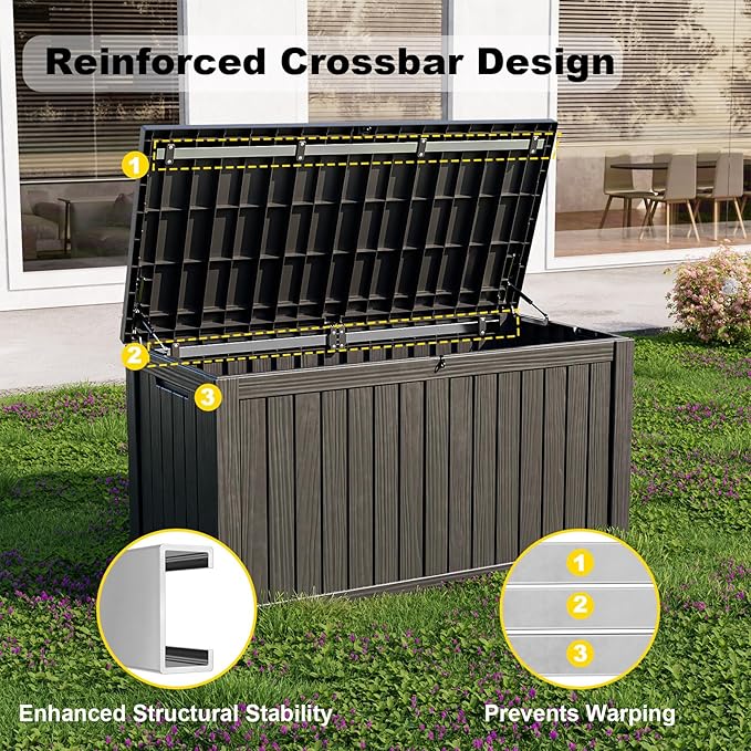 DRATO 150 Gallon Outdoor Storage Box, Large Waterproof Deck Box, Lockable Resin Storage Container with Reinforced Support for Patio Cushions, Garden Tools, UV-Resistant Outdoor Chest(Black)