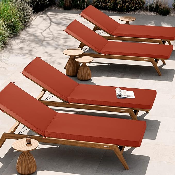 Outdoor Chaise Lounge Cushion Set of 2, Fadesafe Water-Repellent Lounge Deck Reclining Chair Cushions for Patio Furniture Lawn Pool Resort Hotel, 80x26x3 Inch, Rust