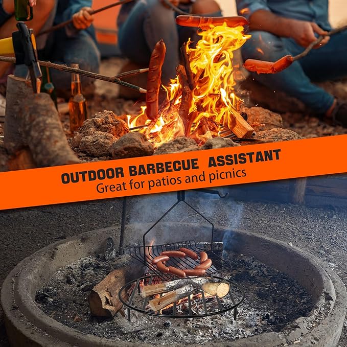 only fire Round Fire Pit Grate with 4 Legs for Outdoor Campfire Grill Cooking, 24 Inch