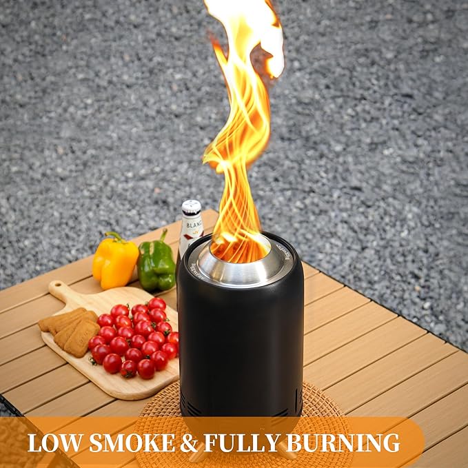 XL Tabletop Fire Pit | Outdoor Black Mini Fire Pit for Camping Bonfire| Stainless Steel Secondary Combustion Camping Stove Low Smoke Fueled by Pellets and Wood with Travel Bag,30.6x16.3cm