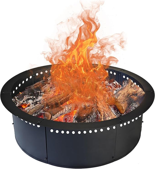 SoulMate Outdoor 45-Inch Outer/39-Inch Inner Fire Pit Ring Smokeless,Duty Solid Metal Steel Round Firepit Rim Insert for DIY Fire Pits, Outdoor Above or In-Ground, Camping Garden Patio Backyard.