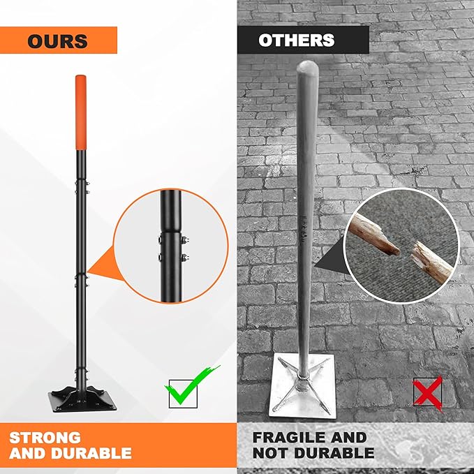 Steel Tamper 8in×8in, 45in Long-Handled Hand Tamper with Rubber Grip, Durable Ground Tamper, Ideal for Leveling Garden Soil, Gravel, as Well as Laying Floor Tiles and Repairing Blacktop