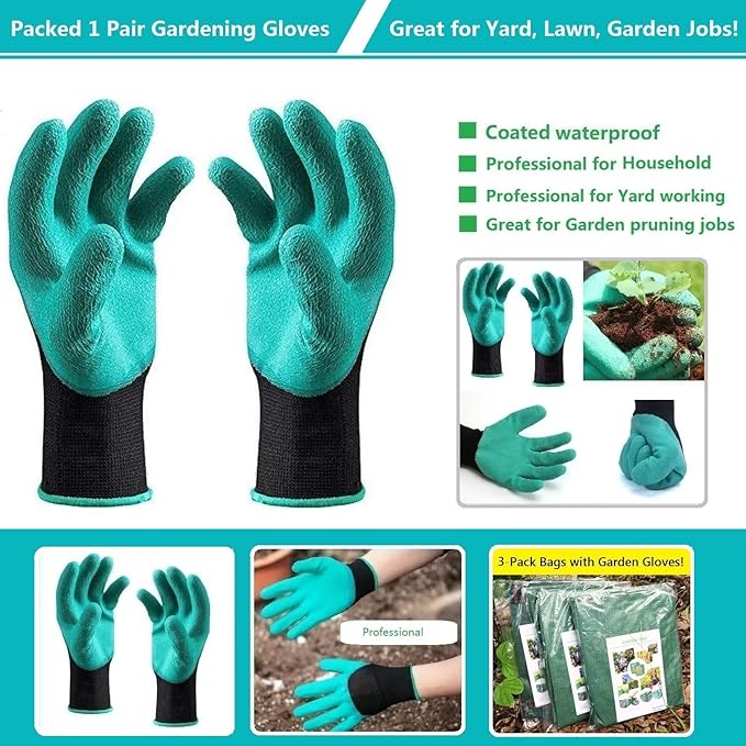 Professional 3-Pack 80 Gallons Lawn Garden Bag Leaf Waste Bags (D26, H33 inches) with Coated Gardening Gloves,Reuseable Heavy Duty Patio Bags,Grass Pool Bags,Home Yard Trash Bags with 4 Handles