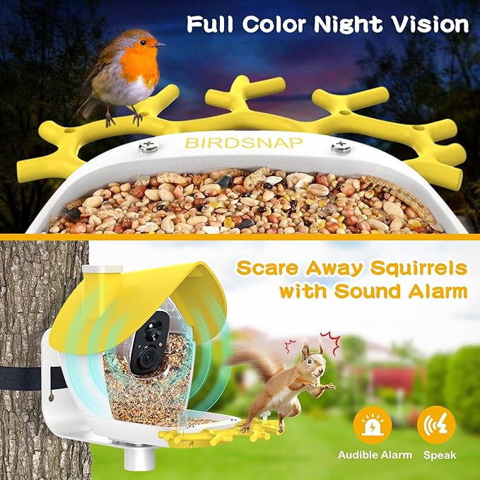 birdsnap® MON - Bird Feeder with Camera, 2K Detachable Video Bird Feeder Live with 32GB Card Fruit Fork, AI Identify Feather Species, Auto Record in Backyard, Ideal Gift for Birds Lover