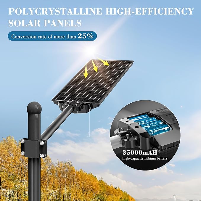 10000W Solar Street Lights Outdoor - Wide Angle Solar Lights Outdoor Motion Sensor, Commercial Parking Lot Light Dusk to Dawn, 7000K LED Street Light Solar Powered Heavy Duty for Yard(2 Pack)