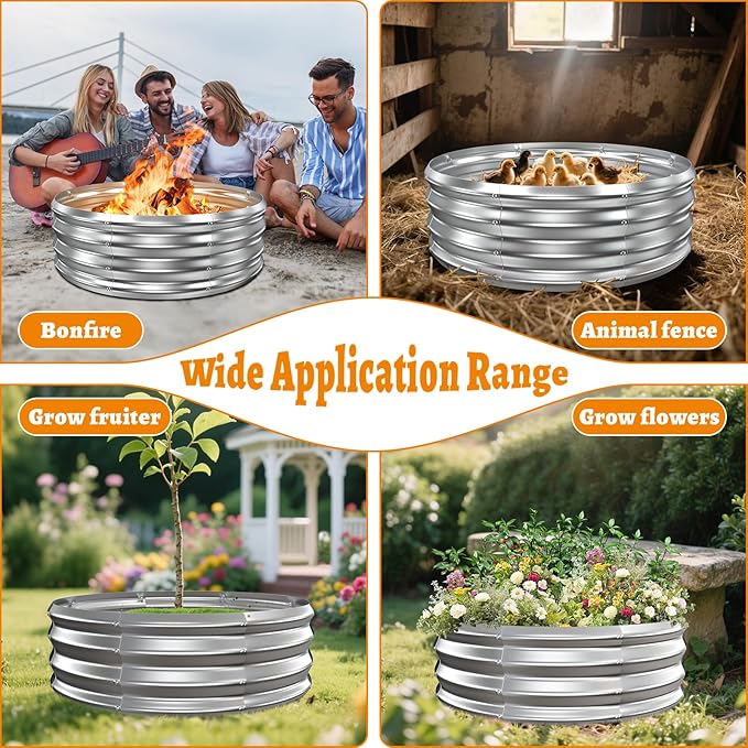 Metal Fire Pit Ring/Bonfire Fire Ring- 3 FT Diameter, 0.8 MM Thick,1 ft High, Durable and Stylish for Outdoor Fire Pits,Patios and Camping (Silver, 3X3X1 ft)