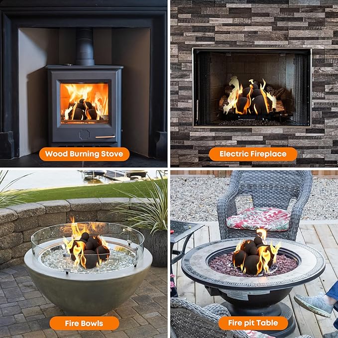 Stanbroil 12 Pack Ceramic Fire Balls, Mixed of 4 Size Fireplace Balls, Modern Accessory for Indoor or Outdoor Fire Pits Fire Bowl and Fireplace, Black
