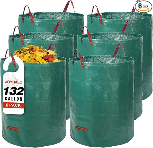 Joyhalo Reusable Yard Waste Bags -132 Gallon, 6 Pack, Heavy Duty with Gardening Gloves & 4 Handles, Standable, Camping & Recycling
