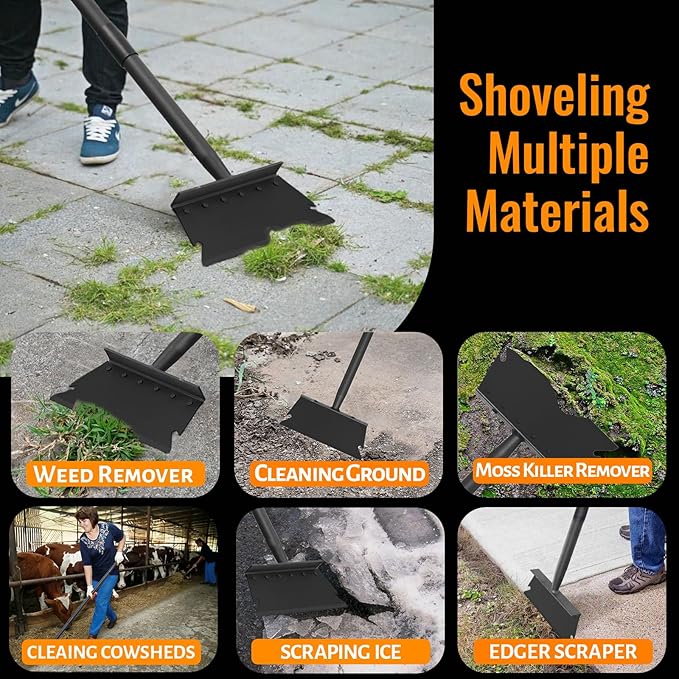 Garden Flat Shovel Scraper, Heavy Duty Floor Scraper with 59 Inch Long Handle, Outdoor Multifunctional Weed Cleaning Shovel for Gardening Edging Trenching Weeding and Removing Snow, Weeds, Dirty, Moss