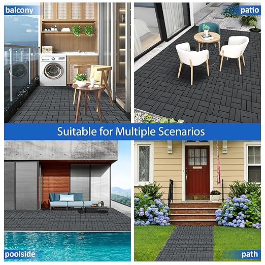 27 PCS 12x12 Inch Interlocking Deck Tiles - Waterproof All-Weather Outdoor Patio Flooring for Pool, Balcony, Backyard, Porch & Garden, Dark Grey