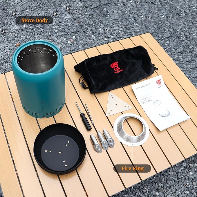 XL Tabletop Fire Pit | 12" Outdoor Blue Fire Pit | Stainless Steel Secondary Combustion Camping Stove Low Smoke Fueled by Pellets with Travel Bag for Camping Patio Bonfire,30.6x16.3cm