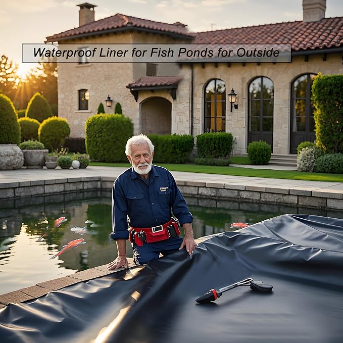 Pond Liner 15x 20ft 20mil Pond Liners for Outdoor Ponds,Waterproof Liner for Fish Ponds for Outside、 Pool、Water Features、 Fountains、Waterfall and Water Gardens,Pond kit,Black